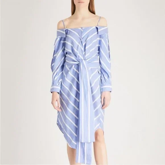 NWT Maje blue and white stripe cold shoulder shirt dress midi